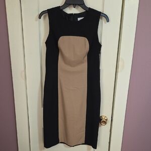 Calvin Klein Black and Tan Midi Dress